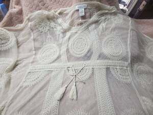 Rachel Zoe Ivory Crochet Lace Mesh Boho Tunic Top Swimwear Cover-Up One Size